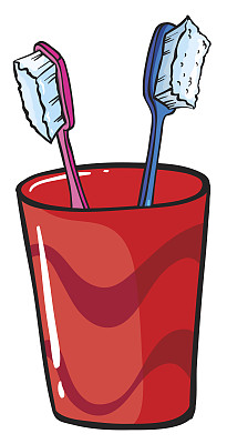 牙刷装在红色的玻璃杯里图片下载