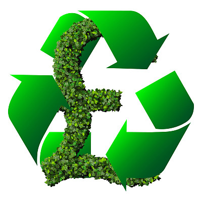 由绿叶制成的英镑(货币)符号或符号图片下载