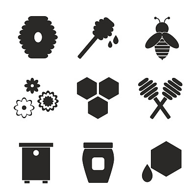 养蜂黑色剪影孤立图标上的白色背景。图片下载