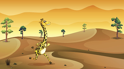 沙漠里奔跑的长颈鹿图片下载