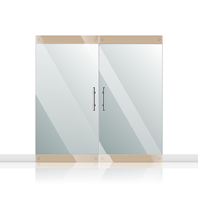玻璃门与铬银把手设置素材图片