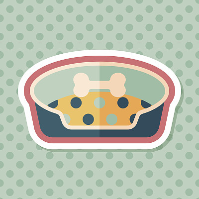 宠物床平面图标与长影子，eps10图片下载