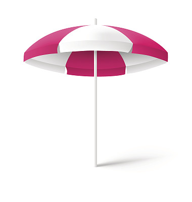 粉红色的阳光沙滩伞孤立在白色图片下载