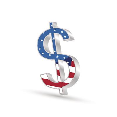 美元货币黄金符号与美国国旗图标图片下载