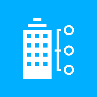 办公楼图标上的蓝色背景。图片下载