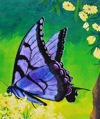 蝴蝶花油画图片下载