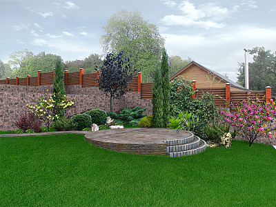 园林后院园艺背景，3D渲染图片下载