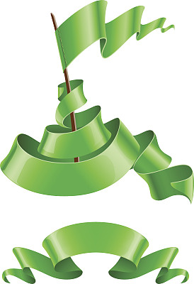 飘扬的旗帜和绿色的丝带图片下载