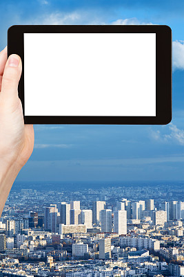 截屏智能手机和城市景观图片下载