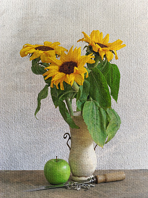 向日葵垃圾摇滚风格和过滤在画布上图片下载