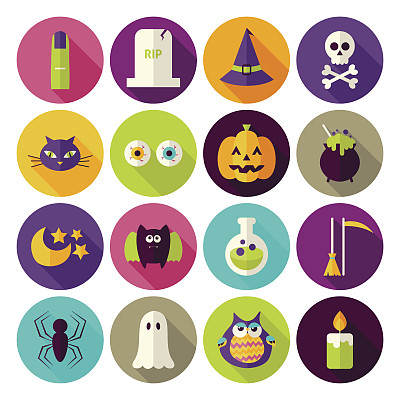 扁平魔法万圣节女巫圈图标设置与长影子图片下载