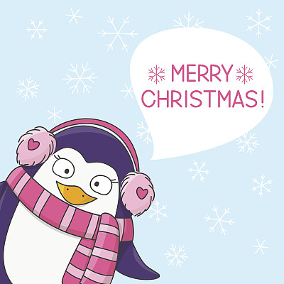 可爱的企鹅和圣诞留言图片下载