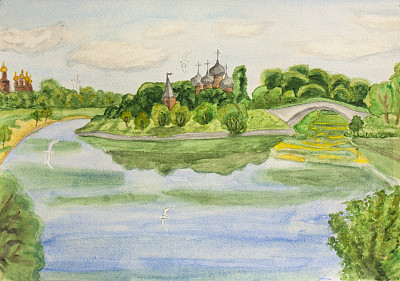 莫斯科,水彩画素材图片