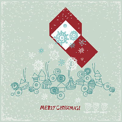 新年贺卡。矢量插图。红盒子里的礼物。图片下载