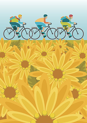 运动员们正在春田上骑自行车图片下载