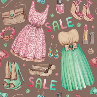 服装和配件的水彩插图图片下载