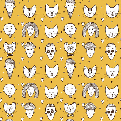 用复古风格素描男人和猫图片下载