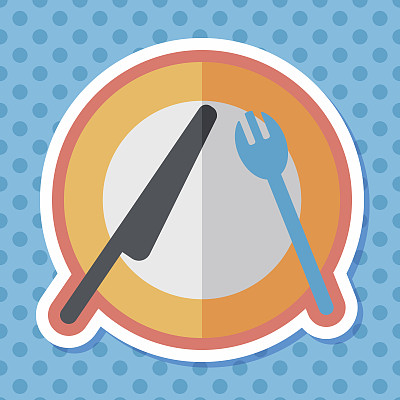 餐具和刀叉平面图标与长影子图片下载