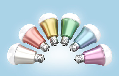 节能LED灯泡排列成扇形图片下载