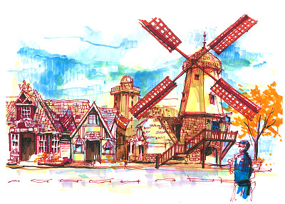 插图:美国Solvang的丹麦小镇素材图片