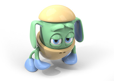 无聊的日本卡哇伊风格的角色3D插图图片下载