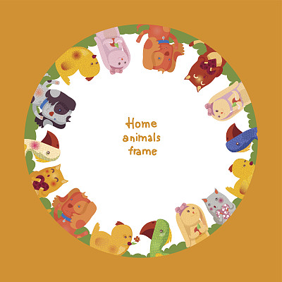 圆框猫，兔子，鹦鹉，鸡和狗图片下载