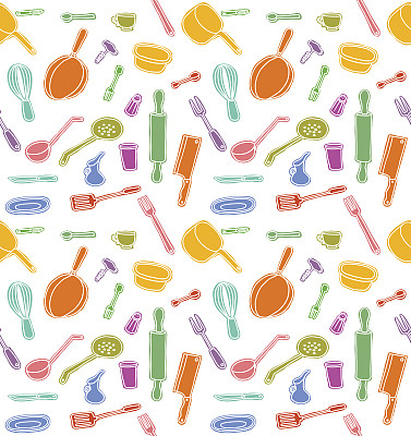 厨房用具无缝色彩图案图片下载