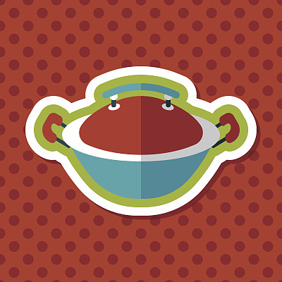 厨房用具平底锅图标与长阴影，eps10图片下载