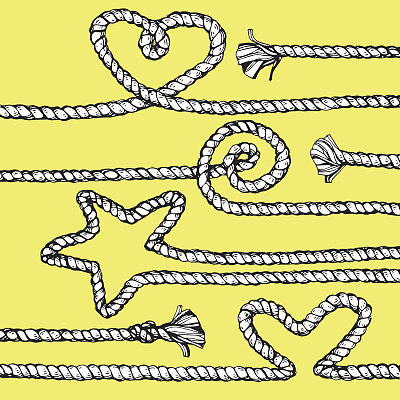 心形和星星形状的绳子。手绘图片下载