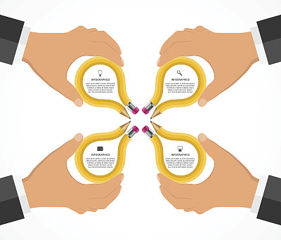 教育信息图设计模板与人的手握铅笔。图片下载