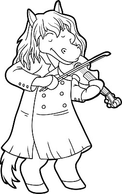 儿童涂色书:马和小提琴图片下载