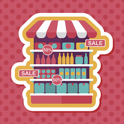 购物杂货店平面图标与长影子，eps10图片下载