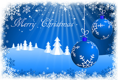 蓝色圣诞背景与圣诞装饰品。光栅中图片下载