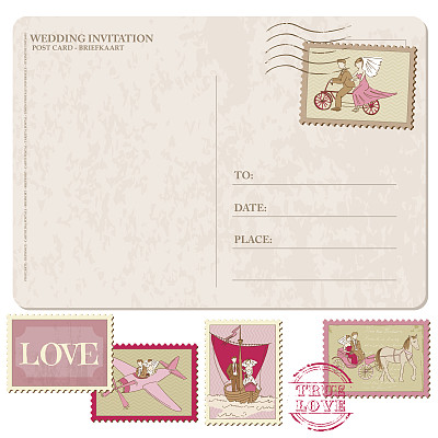婚礼邀请-复古明信片图片下载