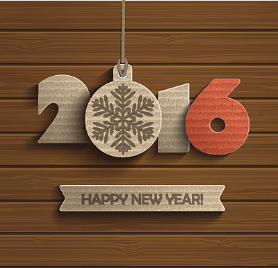 创意的2016年新年设计在木材背景上。向量。图片下载