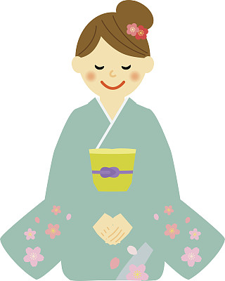 和服妇女坐在地板上。图片下载