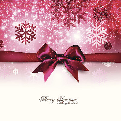 优雅红色蝴蝶结雪花圣诞背景图片下载