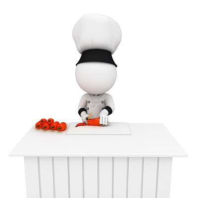 3d白色角色作为厨师与胡萝卜图片下载