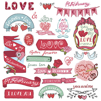 情人节。标签、标志、框架、心、装饰elem图片下载