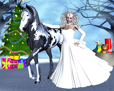 马在精灵森林和美丽的女孩图片下载