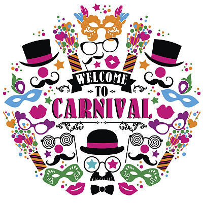 庆祝节日插图与嘉年华图标和对象图片下载