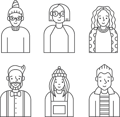 人们概述灰色图标集(男人和女人)。六个部分。图片下载