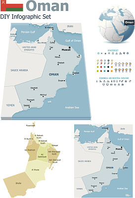 带有标记的阿曼地图图片下载