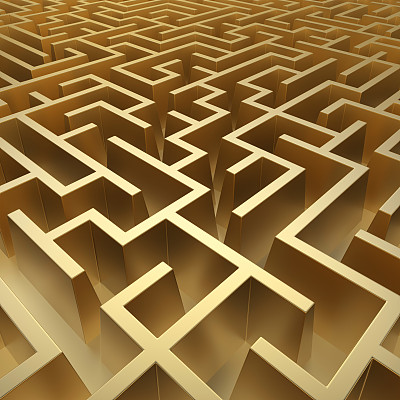 3d抽象迷宫，金色迷宫背景图片下载