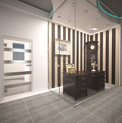 办公楼走廊的3d效益图图片下载