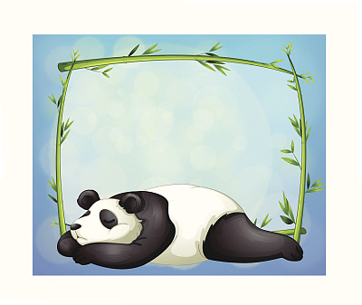 睡着的熊猫和用竹子做成的空框架图片下载
