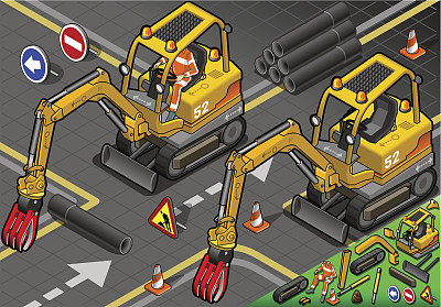 等距微型机械臂挖掘机在前视图图片下载