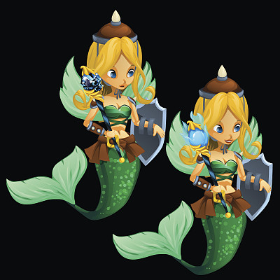 黑色背景上的两个金发美人鱼在打斗图片下载