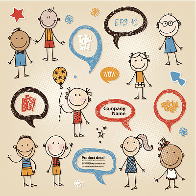 手绘儿童与语音气泡素材图片下载