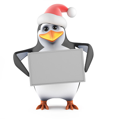 3d圣诞企鹅举着一个空白横幅图片下载